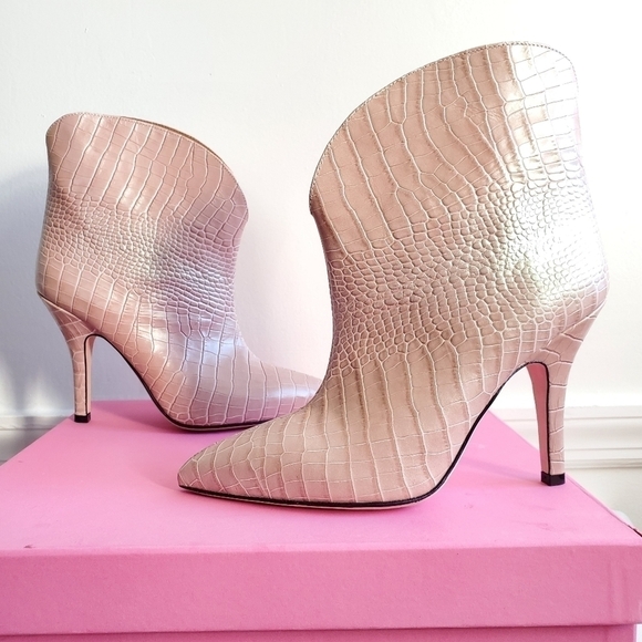 New PARIS TEXAS Iridescent Moc Croco Rounded Stiletto Ankle Boot Barbie Pink 8.5 - Picture 11 of 15